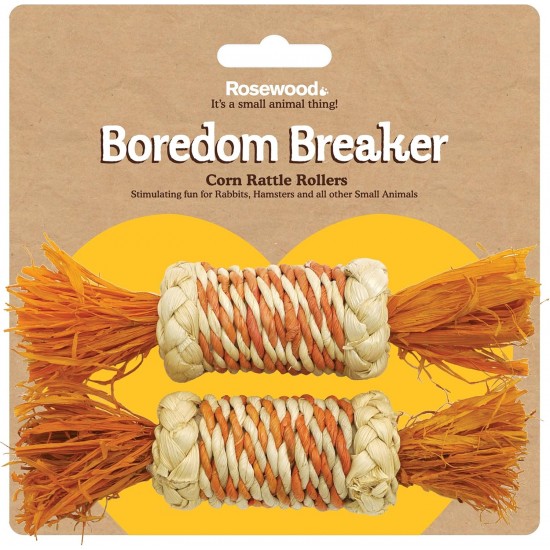 Rosewood Boredom Breaker Small Animal Activity Toy Corn Rattle Rollers, Pack of 2 Rosewood Boredom Breaker Small Animal Activity Toy Corn Rattle Rollers, Pack of 2